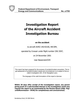 Investigation Report of the Aircraft Accident Investigation Bureau