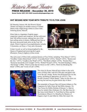 Hht Begins New Year with Tribute to Elton John