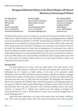 Harappan Settlement Pattern on the Desert Margin with Special Reference to Hanumangarh District