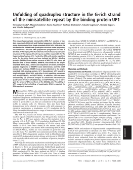 Unfolding of Quadruplex Structure in the G-Rich Strand of the Minisatellite Repeat by the Binding Protein UP1