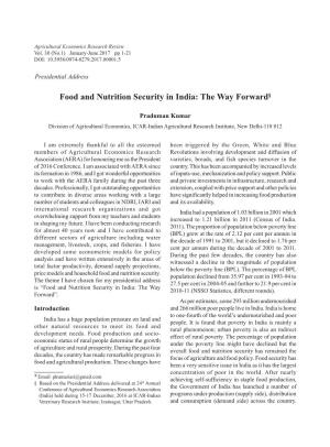 Food and Nutrition Security in India: the Way Forward§