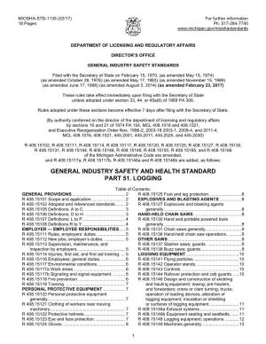 General Industry Safety and Health Standard Part 51. Logging