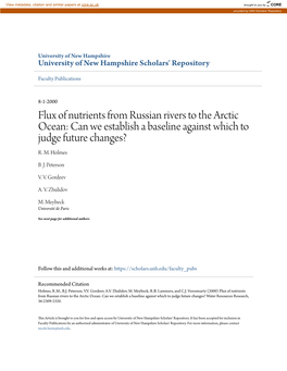 Flux of Nutrients from Russian Rivers to the Arctic Ocean: Can We Establish a Baseline Against Which to Judge Future Changes? R