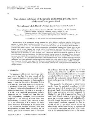 The Relative Stabilities of the Reverse and Normal Polarity States of the Earth's Magnetic Field