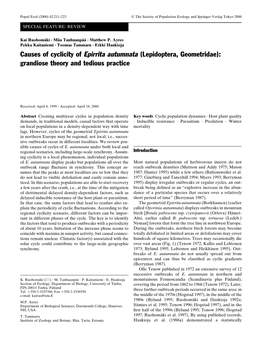 Causes of Cyclicity of Epirrita Autumnata (Lepidoptera, Geometridae): Grandiose Theory and Tedious Practice