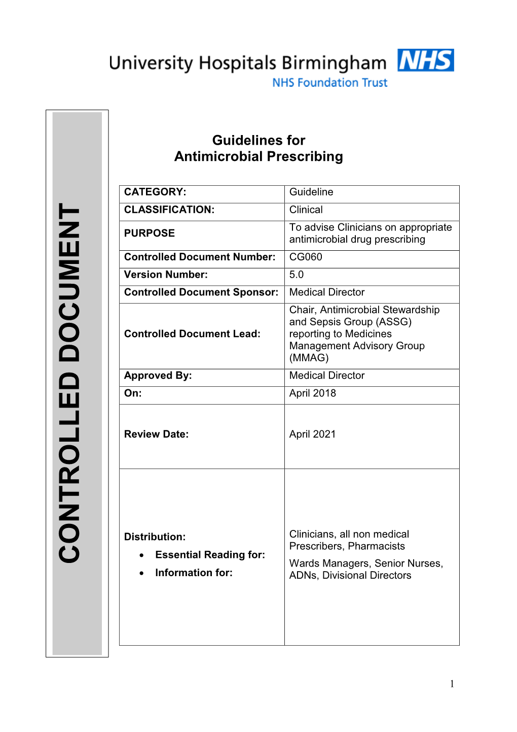 Guidelines for Antimicrobial Prescribing