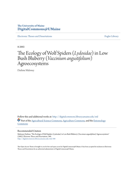 The Ecology of Wolf Spiders (Lycosidae) In