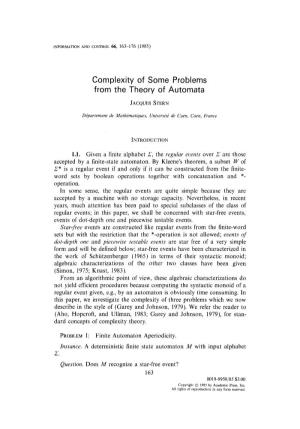 Complexity of Some Problems from the Theory of Automata