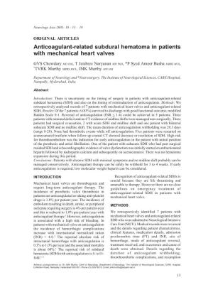Anticoagulant-Related Subdural Hematoma in Patients with Mechanical Heart Valves