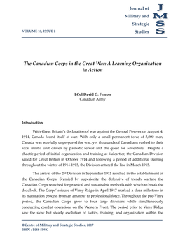 The Canadian Corps in the Great War: a Learning Organization in Action
