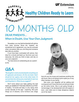 Healthy Children Ready to Learn C O E S M M U N I T I 10 MONTHS OLD DEAR PARENTS