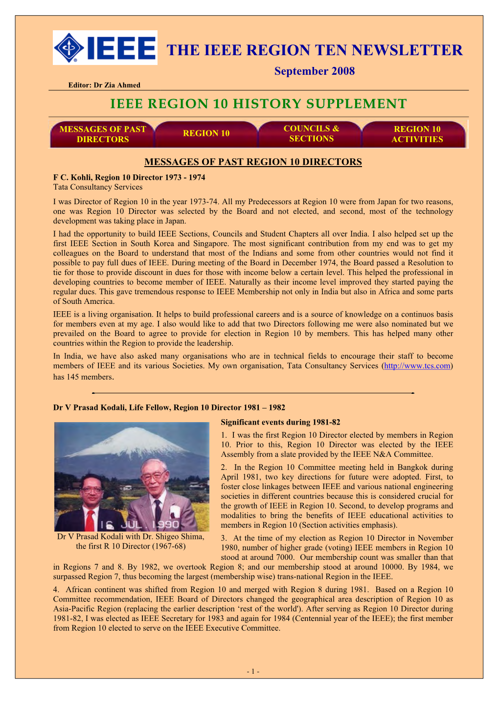 THE IEEE REGION TEN NEWSLETTER History