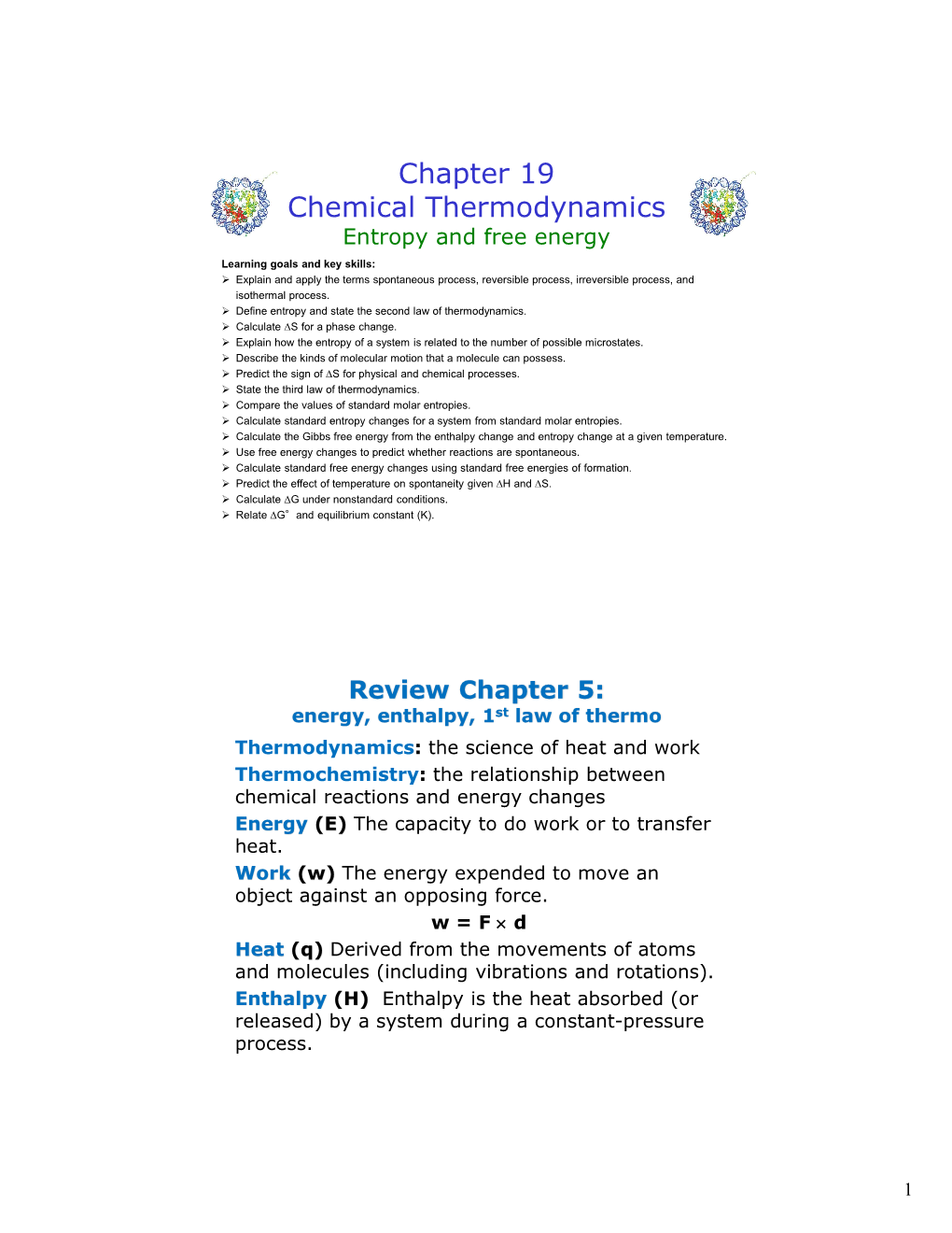 Chapter 19 Chemical Thermodynamics