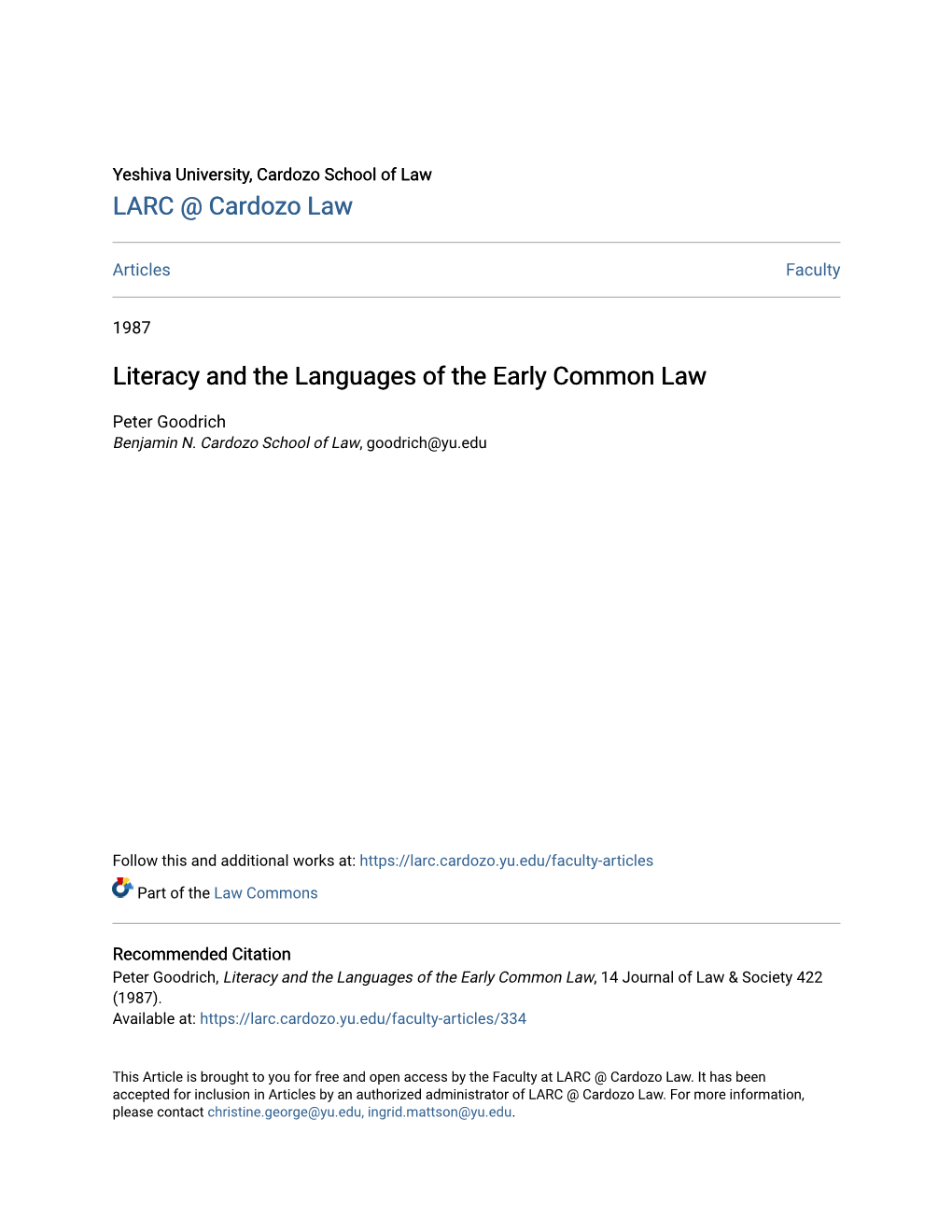 Literacy and the Languages of the Early Common Law