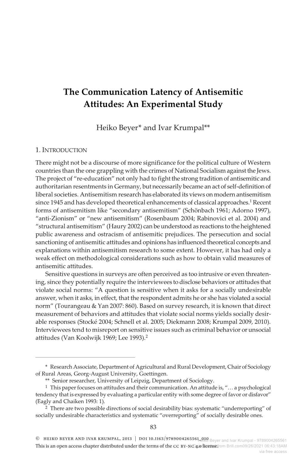 The Communication Latency of Antisemitic Attitudes: an Experimental Study