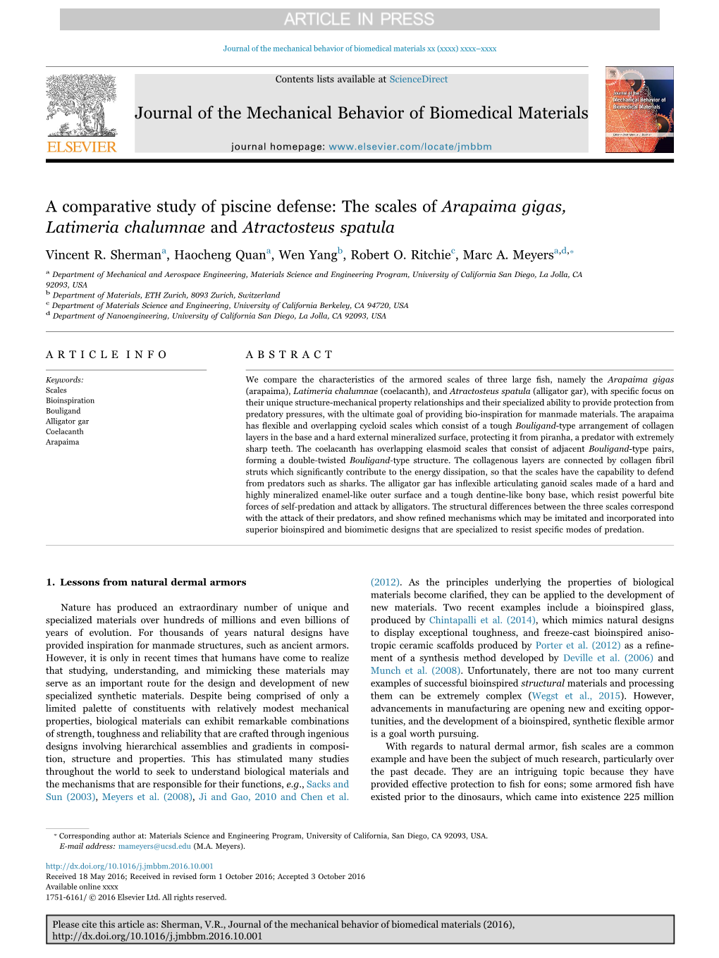 A Comparative Study of Piscine Defense the Scales of Arapaima