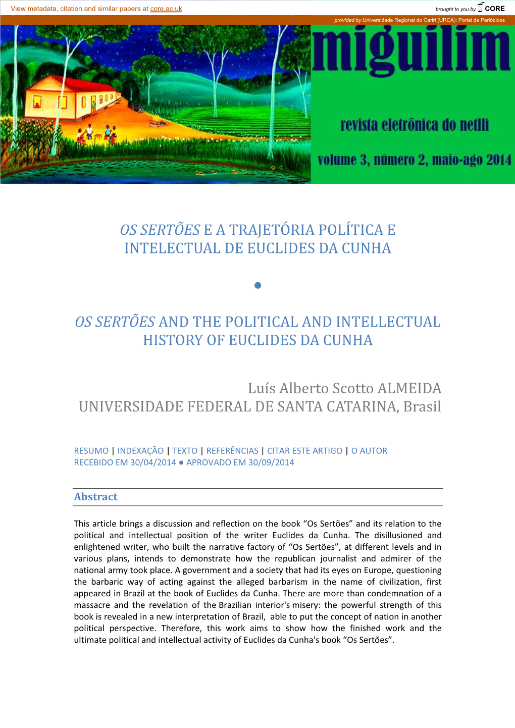 Os Sertões E a Trajetória Política E Intelectual De Euclides Da Cunha