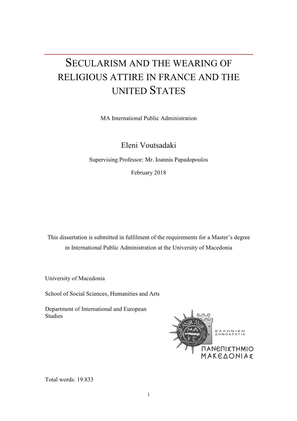 The Principle of Secularism in France and the United States