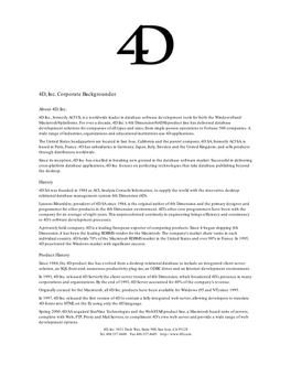 4D, Inc. Corporate Backgrounder