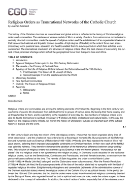 Religious Orders As Transnational Networks of the Catholic Church by Joachim Schmiedl