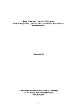 Just War and Nuclear Weapons Just War Theory and Its Application to the Korean Nuclear Weapons Issue in Korean Christianity