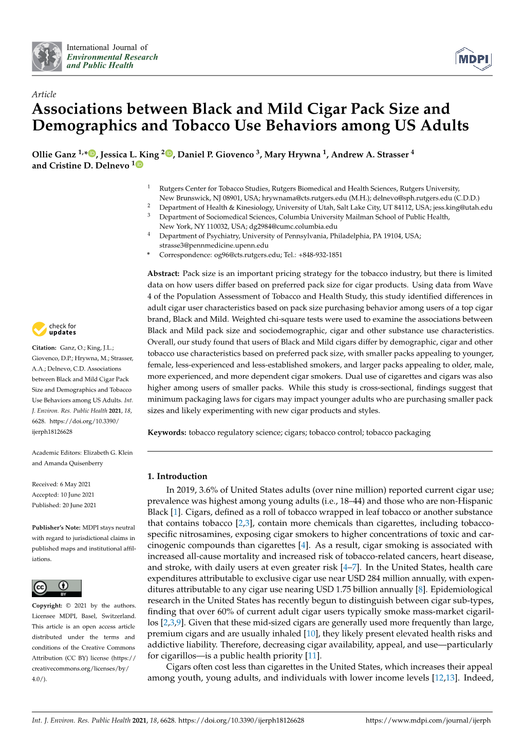 Associations Between Black and Mild Cigar Pack Size and Demographics and Tobacco Use Behaviors Among US Adults