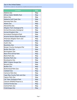 Zoo in the United States Location Map Abilene
