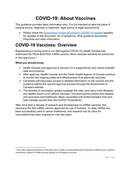 COVID-19: About Vaccines This Guidance Provides Basic Information Only