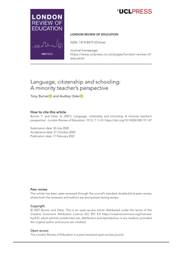 Language, Citizenship and Schooling: a Minority Teacher's Perspective