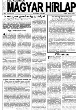 Délamerikai Magyar Hírlap 2003. Augusztus 74. Évfolyam 8. Szám