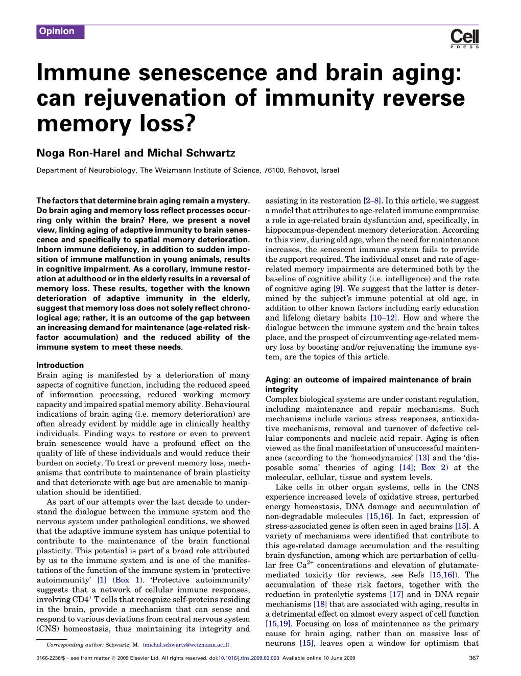 Immune Senescence and Brain Aging: Can Rejuvenation of Immunity Reverse Memory Loss?