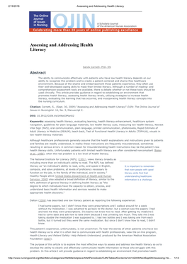 Assessing and Addressing Health Literacy