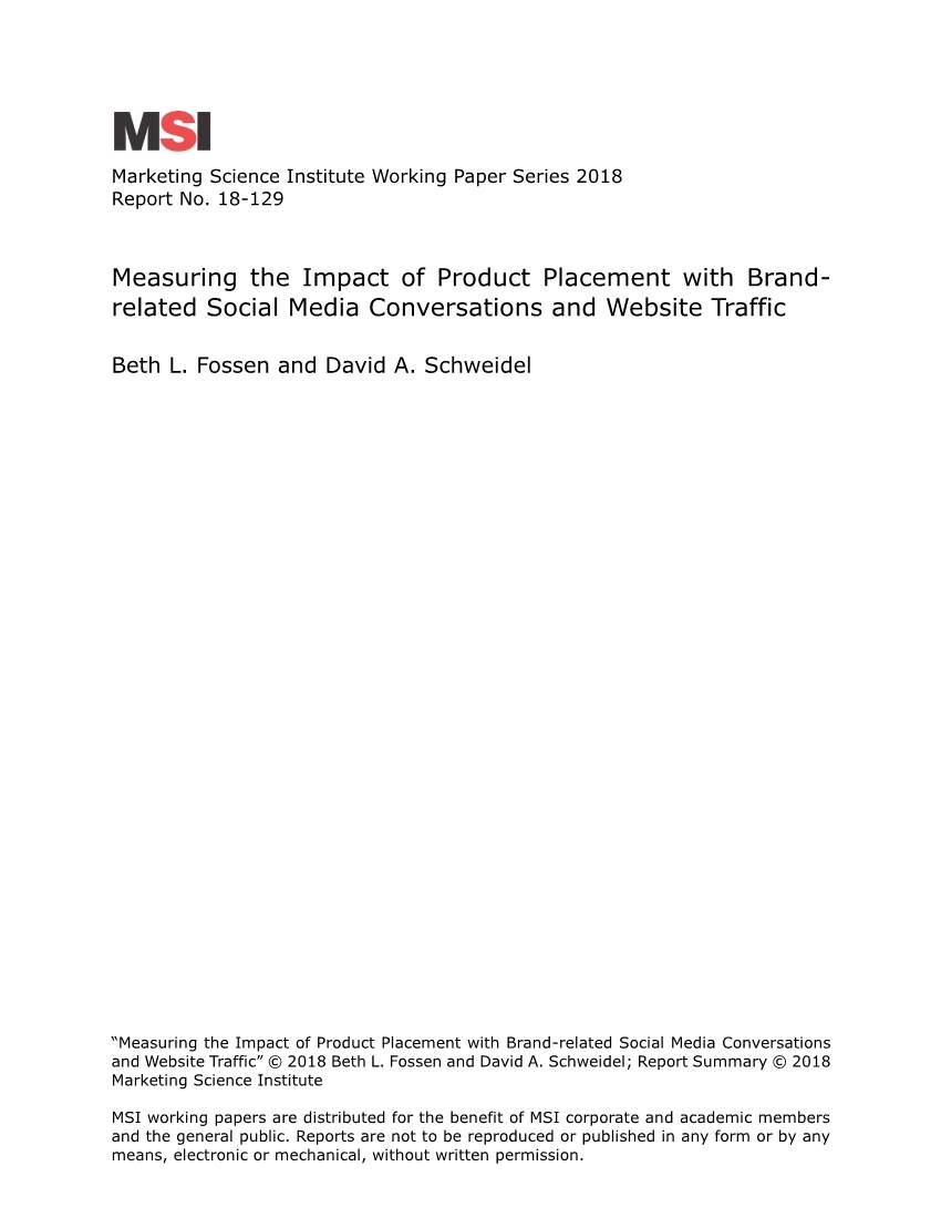 Measuring the Impact of Product Placement with Brand- Related Social Media Conversations and Website Traffic