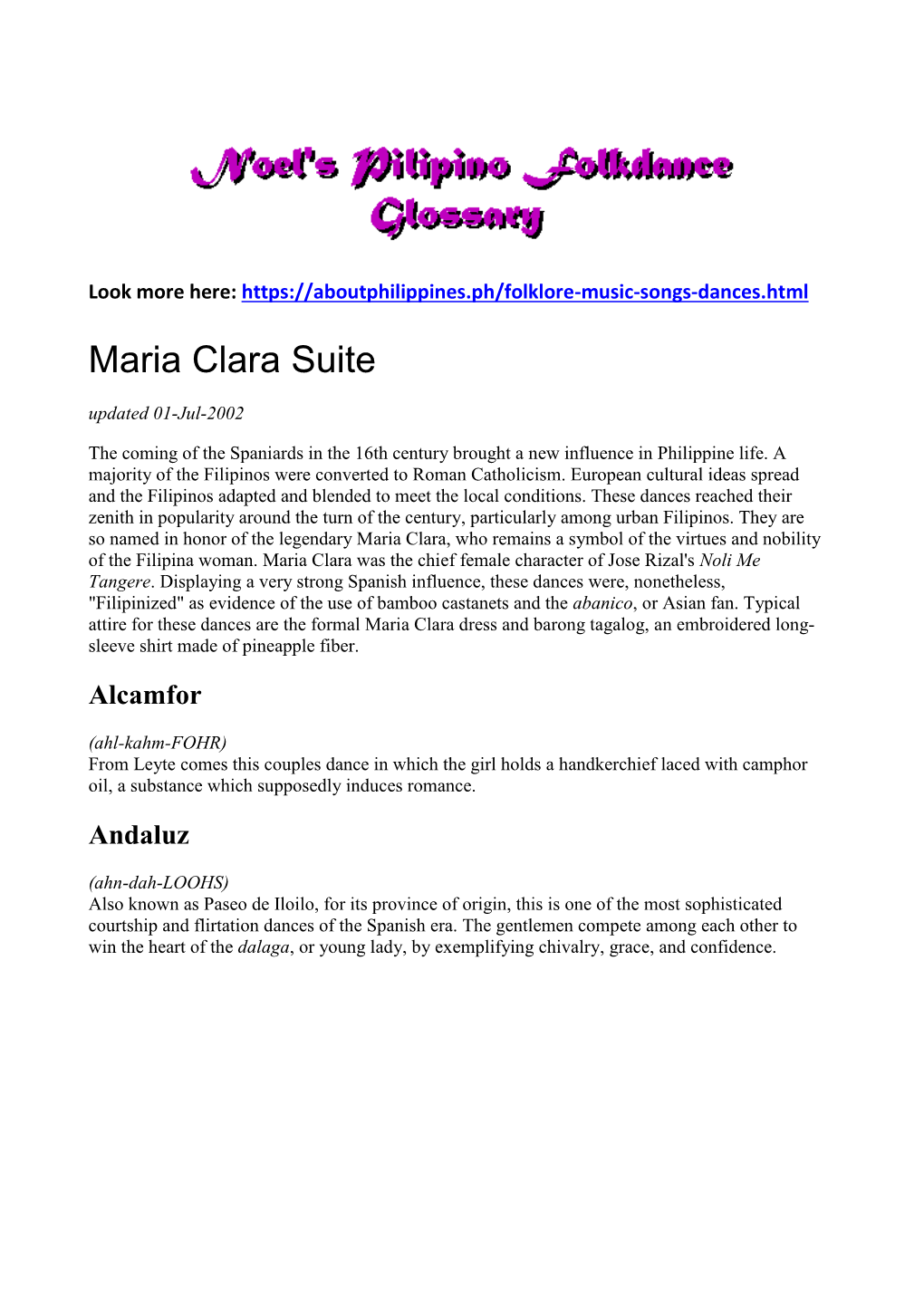 Maria Clara Suite Updated 01-Jul-2002