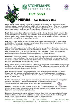 Culinary Herbs Are Used to Infuse Food & Drink with Their Aroma Or Flavour