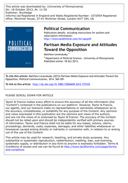 Political Communication Partisan Media Exposure and Attitudes