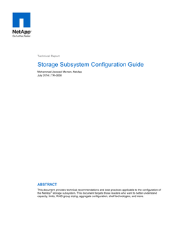 Storage Subsystem Configuration Guide