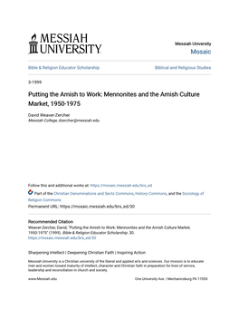 Mennonites and the Amish Culture Market, 1950-1975