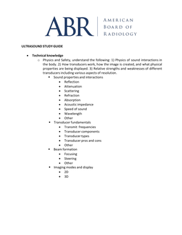 ULTRASOUND STUDY GUIDE • Technical Knowledge O Physics And