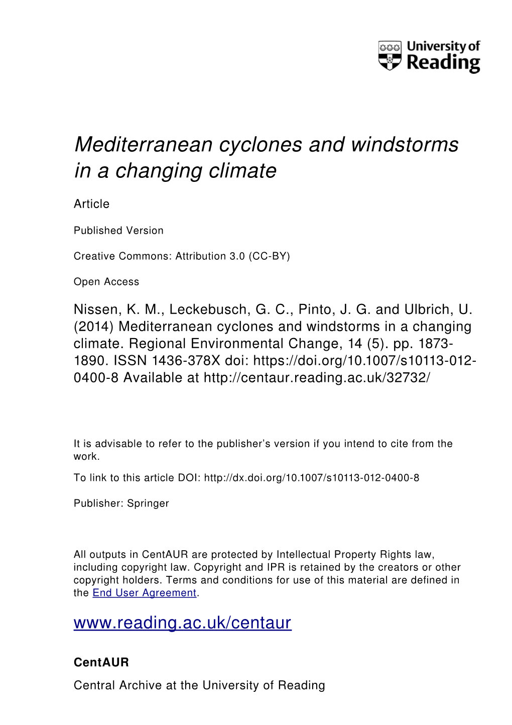 Mediterranean Cyclones and Windstorms in a Changing Climate