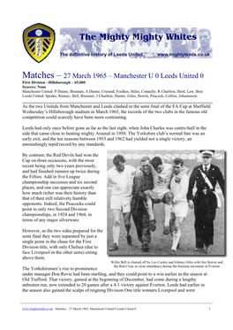 Matches – 27 March 1965