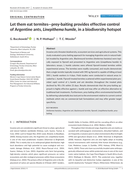 Let Them Eat Termites—Prey‐Baiting Provides Effective Control of Argentine Ants, Linepithema Humile, in a Biodiversity Hotsp