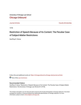 Restriction of Speech Because of Its Content: the Peculiar Case of Subject-Matter Restrictions
