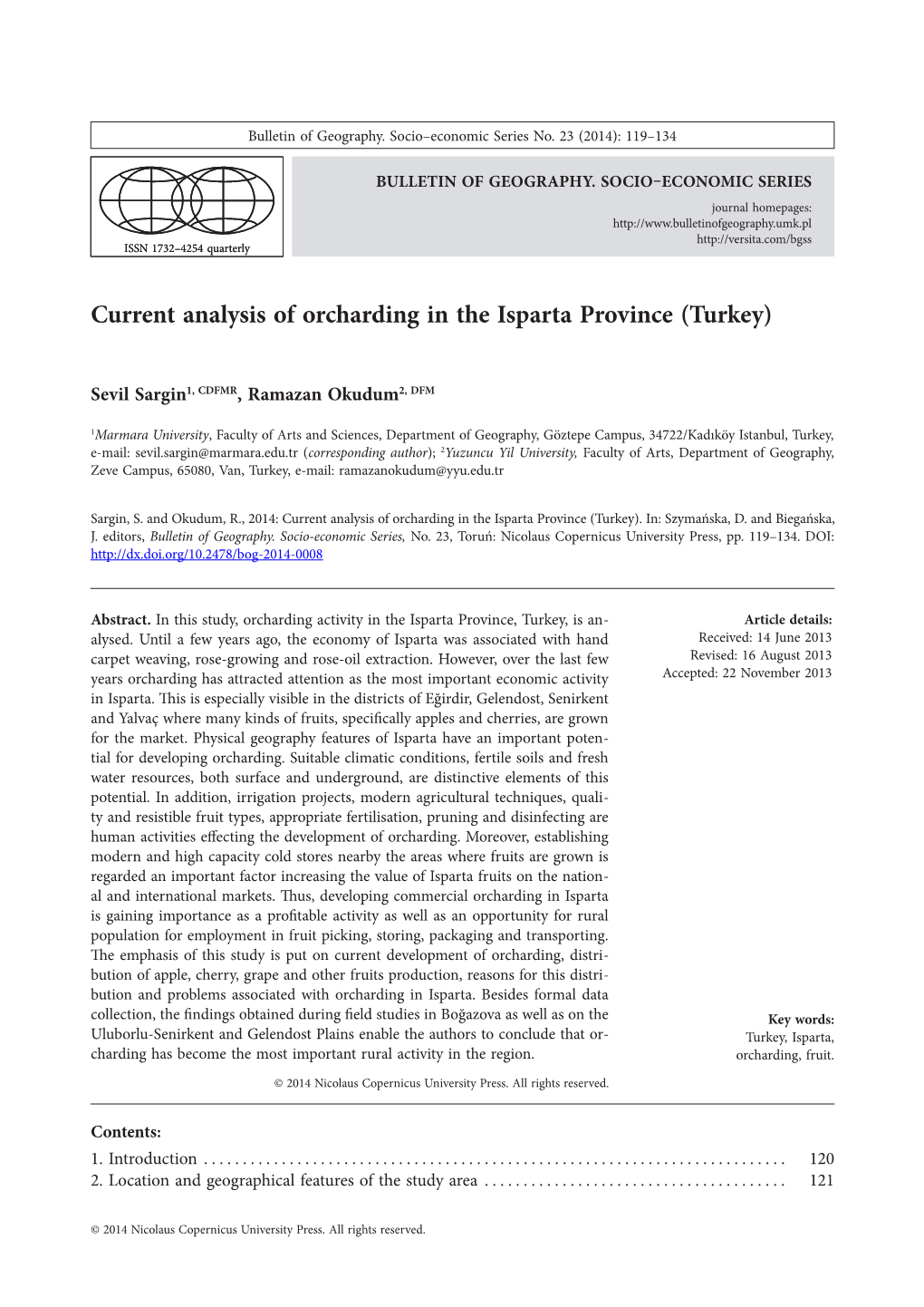 Current Analysis of Orcharding in the Isparta Province (Turkey)