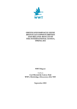 Greenland Barnacle Geese Branta Leucopsis in Britain and Ireland: Results of the International Census, Spring 2013