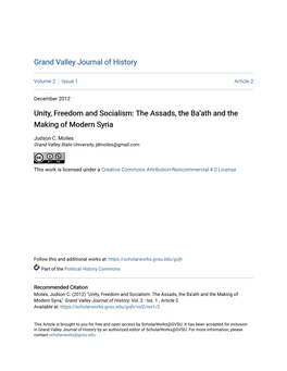 Unity, Freedom and Socialism: the Assads, the Ba'ath and the Making