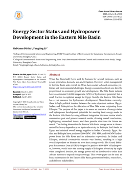 Energy Sector Status and Hydropower Development in the Eastern Nile Basin