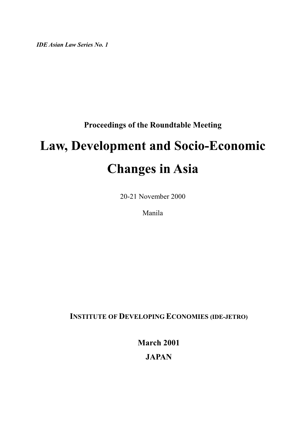 Law, Development and Socio-Economic Changes in Asia