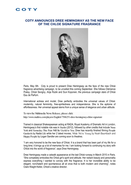 Coty Announces Dree Hemingway As the New Face of the Chloe Signature Fragrance