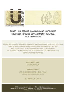 Phase 1 Hia Report, Gamakor and Noodkamp Low Cost Housing Development, Keimoes, Northern Cape